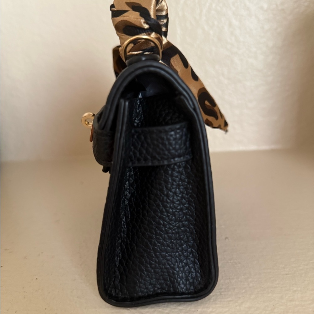 NWT Elegant Black Faux pebbled leather mini Handbag with Gold Accents - Picture 5 of 6